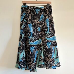 Vintage black and blue paisley midi skirt, East 5th, size M